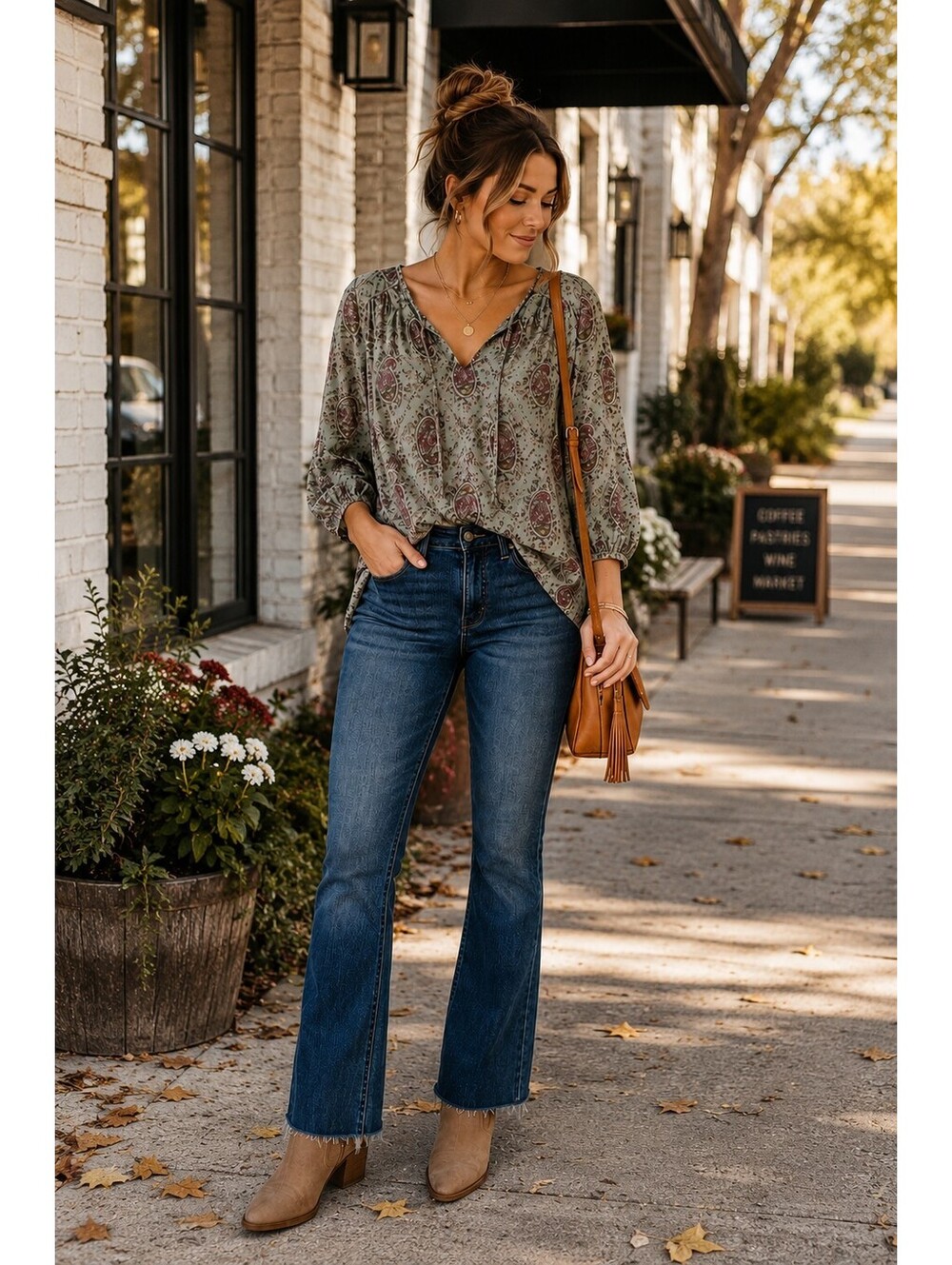 St. John's bay womens green boho lomg sleeve blouse